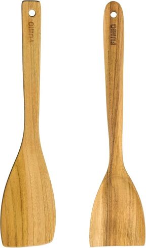 FUMIO Wooden Cooking Spatula Set Of 2 – Premium Teak Wood, Nonstick Cookware Safe, Scratch-Free & Heat-Resistant Handmade in Saudi Arabia