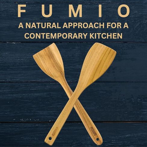 FUMIO Wooden Cooking Spatula Set Of 2 – Premium Teak Wood, Nonstick Cookware Safe, Scratch-Free & Heat-Resistant Handmade in Saudi Arabia