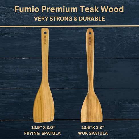 FUMIO Wooden Cooking Spatula Set Of 2 – Premium Teak Wood, Nonstick Cookware Safe, Scratch-Free & Heat-Resistant Handmade in Saudi Arabia
