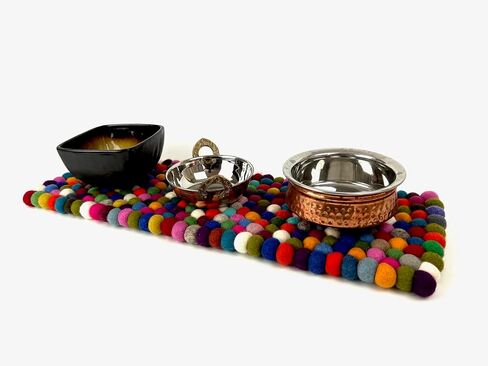 Handmade felted long trivet, Mats Hot Pad Long Pot Holders Countertop Mats, Set for three Pots, Flexible, Durable, Table Safe Heat Resistant, Water Resistant (Assorted Mix Color) in Saudi Arabia