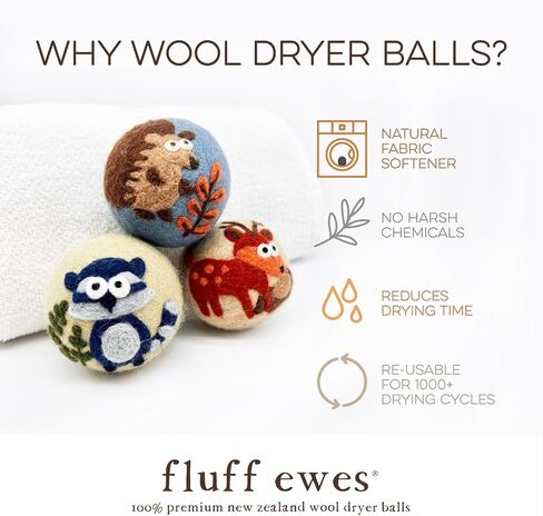 Fluff Ewes Wool Dryer Balls 3 Pack, Hedgehog & Homies, XL in Kuwait