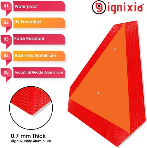 Ignixia Slow Moving Vehicle Sign,(Pack of 02) Rust free Aluminium 0.5mm Slow Moving Vehicle Triangle signs, 14"x 16" Inches Orange base with Reflective border, SMV Sign for Golf Cart, UTV, safety signs in Saudi Arabia