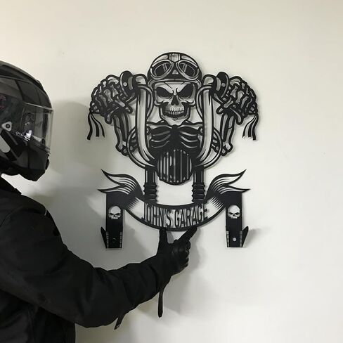 Custom Skull Motorcycle Helmet Holder Skull Rider Motorcycle Helmet Rack Gifts for Motorcycle Riders Personalized Christmas Gifts Helmet Holder Wall Mount (Medium 61x 69 cm / 24 x 27,2 inches) in Saudi Arabia