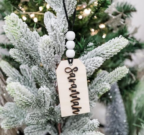 Personalized Stocking Tag, Customized Wooden Name & Font, Christmas Decoration, Gift for All Ages, Minimalist Rustic Style, Holiday Home & Room Decor, Hanging Ornament, Hickory Hollow Designs (Font 3) in Kuwait