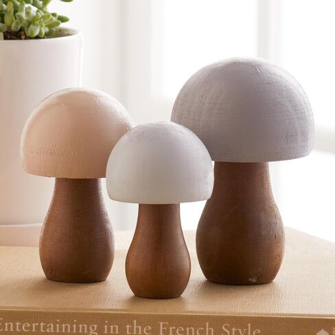 Wood Mushrooms, set of 3, neutral, custom colors, charming nature inspired gift, cottagecore, wooden mushrooms, whimsy, home decor, hand painted, (Neutral Paint 3) in Kuwait