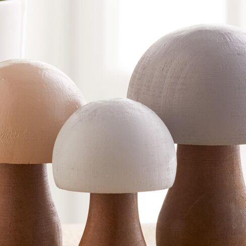 Wood Mushrooms, set of 3, neutral, custom colors, charming nature inspired gift, cottagecore, wooden mushrooms, whimsy, home decor, hand painted, (Neutral Paint 3) in Kuwait
