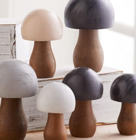 Wood Mushrooms, set of 3, neutral, custom colors, charming nature inspired gift, cottagecore, wooden mushrooms, whimsy, home decor, hand painted, (Neutral Paint 3) in Kuwait