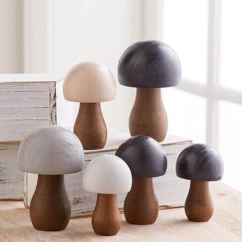 Wood Mushrooms, set of 3, neutral, custom colors, charming nature inspired gift, cottagecore, wooden mushrooms, whimsy, home decor, hand painted, (Neutral Paint 3) in Kuwait