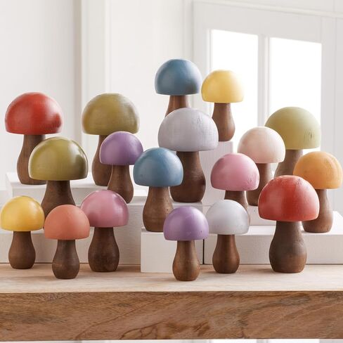 Wood Mushrooms, set of 3, neutral, custom colors, charming nature inspired gift, cottagecore, wooden mushrooms, whimsy, home decor, hand painted, (Neutral Paint 3) in Kuwait