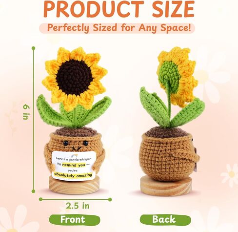 Sunflower Crochet Flower Gift - Handmade Positive Doll with Uplifting Quote - Thank You, Appreciation Gift for Teacher, Best Friend, Coworker, Women - Cute Emotional Support Decor (S4) in Kuwait