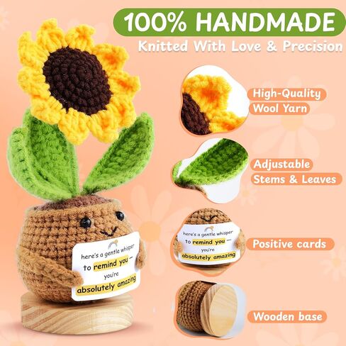 Sunflower Crochet Flower Gift - Handmade Positive Doll with Uplifting Quote - Thank You, Appreciation Gift for Teacher, Best Friend, Coworker, Women - Cute Emotional Support Decor (S4) in Kuwait