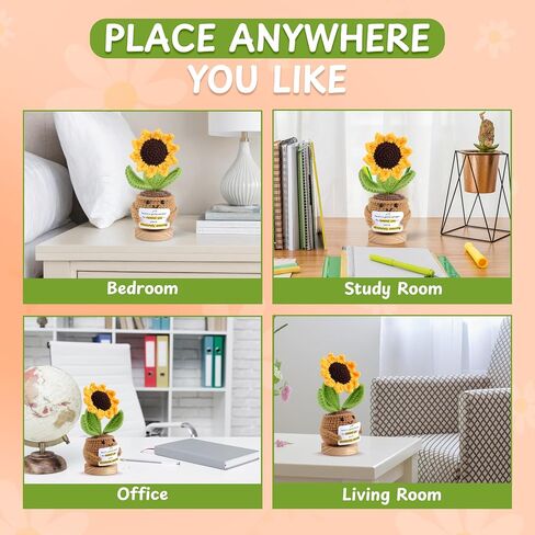 Sunflower Crochet Flower Gift - Handmade Positive Doll with Uplifting Quote - Thank You, Appreciation Gift for Teacher, Best Friend, Coworker, Women - Cute Emotional Support Decor (S4) in Kuwait
