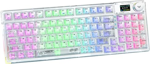 F98pro 95Key Hot-Swappable Mechanical Keyboard with Transparent Keycaps,BT5.0/2.4G/USB-C Mechanical Keyboard with OLED Display,RGB Backlit Gaming Keyboard with Clear Keycaps,4000mAh,Pink in Saudi Arabia