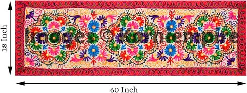 Suzani Hand Embroidered Bohemian Handmade Multi Color Tabletop Table Runner 60 Iches Long for Wedding Party Dinning Coffee Tea Special Moments Enjoy 18 X 60 (Design-2) in Saudi Arabia