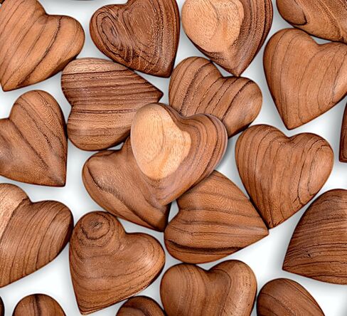 Handmade Wooden Heart, Natural Wood Carved Hearts Anniversary, Valentine, Wedding Gift from The Holy Land, Wooden Sculpture Decor Set of (2) in Saudi Arabia