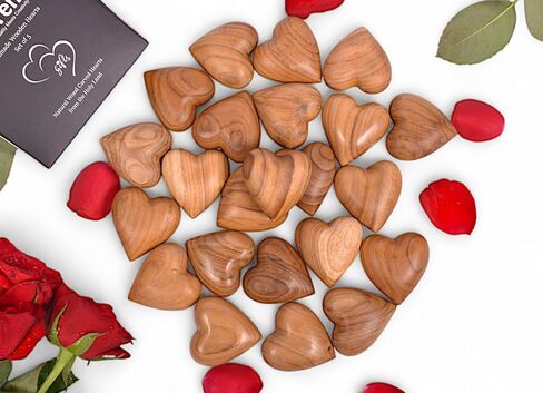Handmade Wooden Heart, Natural Wood Carved Hearts Anniversary, Valentine, Wedding Gift from The Holy Land, Wooden Sculpture Decor Set of (2) in Saudi Arabia