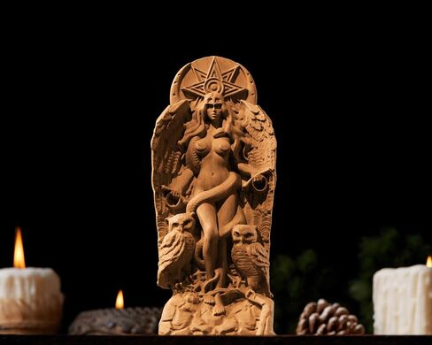 Goddess LilithStatue，Inanna, Ishtar Statue，Demoness, Pagan decor Wooden statue，Norse Mythology Goddesses, Altar Crafts, Creative Desktop Decorations (Wood) in Saudi Arabia