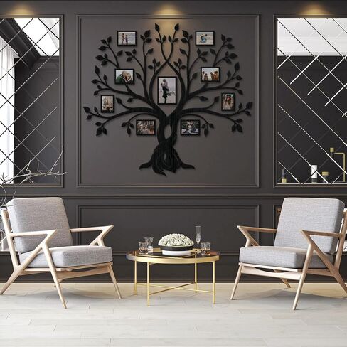 47 × 42.5 ″ شارات جدار شجرة العائلة الخشبية مع صور إطار إلى الأبد ، ديكور الغرفة ملصقات جدار ديكور غرفة المعيشة لغرفة النوم علامات عائلية مخصصة للمنزل ، الأسود in Saudi Arabia