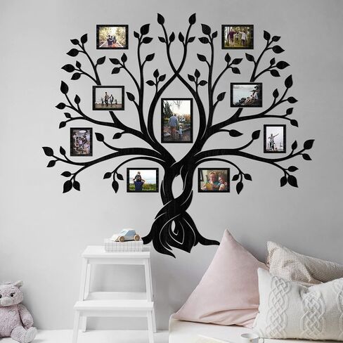 47 × 42.5 ″ شارات جدار شجرة العائلة الخشبية مع صور إطار إلى الأبد ، ديكور الغرفة ملصقات جدار ديكور غرفة المعيشة لغرفة النوم علامات عائلية مخصصة للمنزل ، الأسود in Saudi Arabia