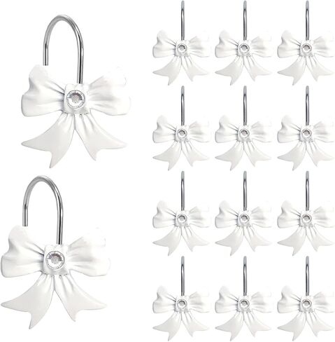 Shower Curtain Hooks,12pcs White Decorative Bow Knot Shower Curtain Rings for Girl Bathroom Art Decors in Kuwait