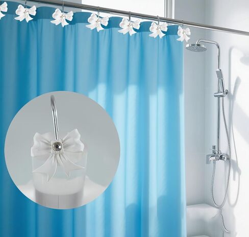 Shower Curtain Hooks,12pcs White Decorative Bow Knot Shower Curtain Rings for Girl Bathroom Art Decors in Kuwait