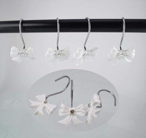 Shower Curtain Hooks,12pcs White Decorative Bow Knot Shower Curtain Rings for Girl Bathroom Art Decors in Kuwait