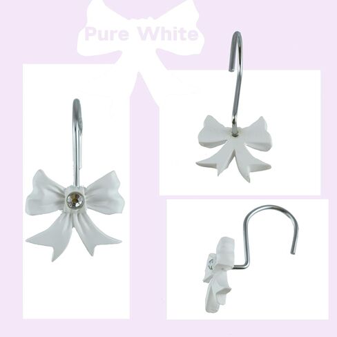 Shower Curtain Hooks,12pcs White Decorative Bow Knot Shower Curtain Rings for Girl Bathroom Art Decors in Kuwait