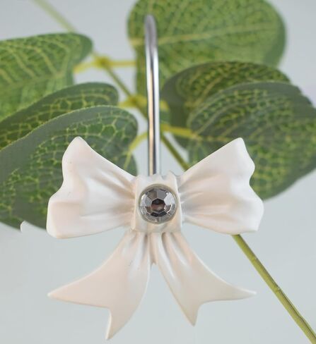 Shower Curtain Hooks,12pcs White Decorative Bow Knot Shower Curtain Rings for Girl Bathroom Art Decors in Kuwait