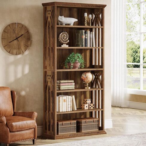 Tribesigns 6-Tier Bookshelf, 75-Inch Tall Bookcase, Large Bookshelves and Bookcases Freestanding Display Shelves, Wood Book Shelf for Living Room, Home Office, Bedroom, Brown in Kuwait