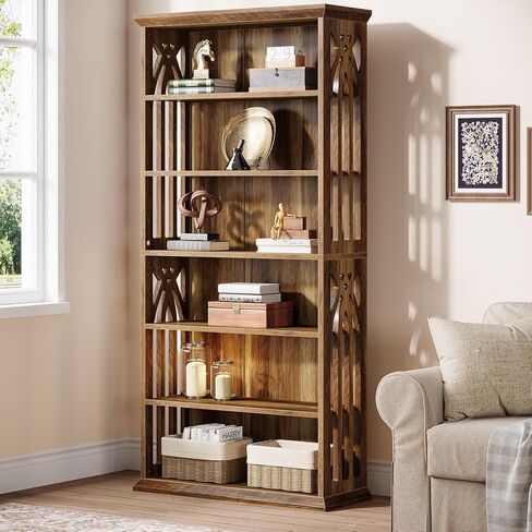 Tribesigns 6-Tier Bookshelf, 75-Inch Tall Bookcase, Large Bookshelves and Bookcases Freestanding Display Shelves, Wood Book Shelf for Living Room, Home Office, Bedroom, Brown in Kuwait