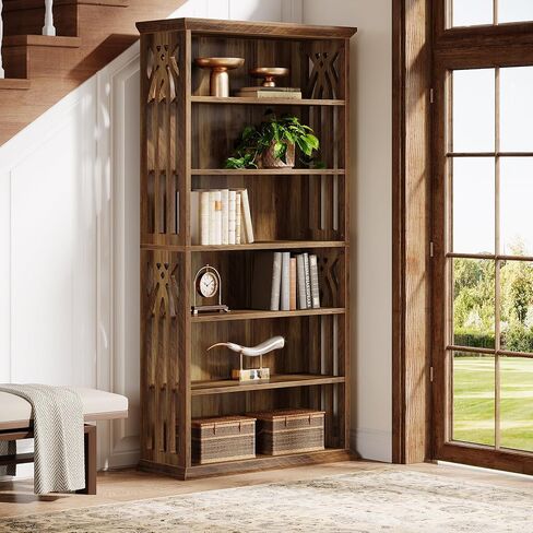Tribesigns 6-Tier Bookshelf, 75-Inch Tall Bookcase, Large Bookshelves and Bookcases Freestanding Display Shelves, Wood Book Shelf for Living Room, Home Office, Bedroom, Brown in Kuwait