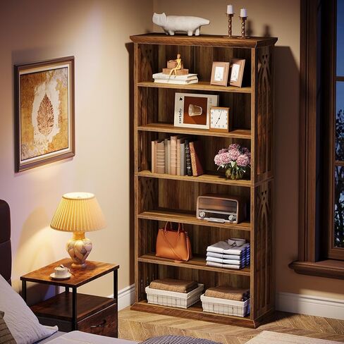 Tribesigns 6-Tier Bookshelf, 75-Inch Tall Bookcase, Large Bookshelves and Bookcases Freestanding Display Shelves, Wood Book Shelf for Living Room, Home Office, Bedroom, Brown in Kuwait