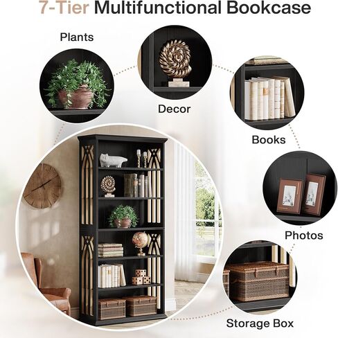 Tribesigns 6-Tier Bookshelf, 75-Inch Tall Bookcase, Large Bookshelves and Bookcases Freestanding Display Shelves, Wood Book Shelf for Living Room, Home Office, Bedroom, Brown in Kuwait