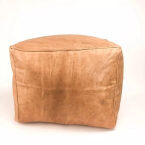 Moroccan Square Leather Ottoman Pouf – Handcrafted Ottoman Footstool, Moroccan Berber Versatile Footstool for Home Décor, Living Room, or Bedroom - Brown Handmade Leather Ottoman Pouf
