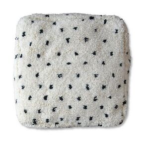 Moroccan Beni Ourain Square Ottoman Pouf, Handcrafted Fluffy Floor Cushion, Black & White Berber Footstool for Living Room or Bedroom