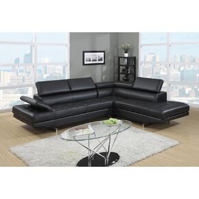 GTU Furniture L Shape Faux Leather Sectional Sofa Set, Living Room Sectional Set with Right Facing Irreversible Chaise (Black)