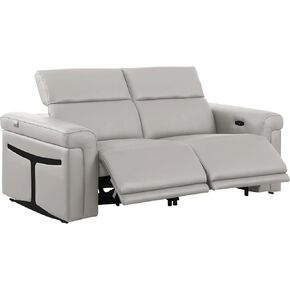 Blackjack Furniture Riccardo Top Grain Italian Leather Beated 6 Reclining 3 قطع مع أريكة جلوس فاخرة حديثة ، Loveeat و Crast for Living Room ، 7.6-HT-3pc ، رمادي فاتح