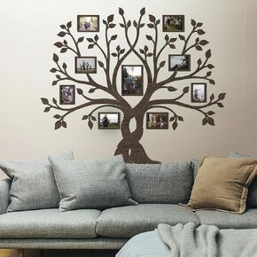47x42.5″ Wood Family Tree Wall Decal with Frame Pictures FOREVER, Room Decor Wall Stickers Living Room Decorations for Bedroom Custom Family Signs for Home, Black