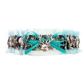 Camouflage Teal Organza Wedding Keepsake Bridal Garter - Deer Head Charm