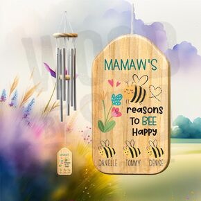 Mother's Day Gift for Mamaw – Personalized Windchime with Custom Engraving, 24" Outdoor Wind Chimes, Wood & Metal Tubes, Unique Mother's Day Keepsake Gift for Her