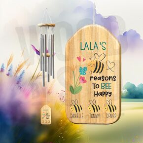 Mother's Day Gift for Lala – Personalized Windchime with Custom Personalization, 24" Outdoor Wind Chimes, Wood & Metal Tubes, Unique Mother's Day Keepsake Gift for Her