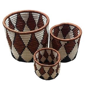 Handwoven African Planter Baskets Set of 3 Handmade Sisal basket Vase for Indoor Home decor Storage Organizer Zen Designs Arts and Crafts (Natural and Black)