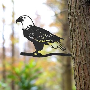 Steel Bald Eagle Tree Stake - Metal Bird Tree Stake Bald Eagle Decor Garden Art Bird Metal Bird Art Metal Birds for Trees Metal Birds Yard Decor Hanging Metal Yard Decor
