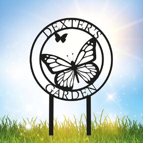 Custom Name Butterfly Metal Garden Sign with Stakes, Personalized Flowers Butterfly Home Garden Decor for Outside, Metal Yard Art, Personalized Garden Stakes for Outdoor Sign, New Home Gift