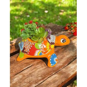 Handmade Talavera Turtle Planter | 9.5" Vibrant Mexican Pottery for Indoor & Outdoor Decor