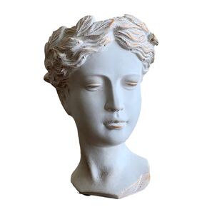 Greek Goddess Planter – Handmade Roman Style Female Head Bust | Gray Gold Statue Pot for Succulents | Indoor Outdoor Decor Gift