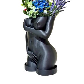 Female Body Planter, shy woman Plant Pot, Body Vase, Plant Lover Gift with drainage hole and drip tray (Matte Black color) (Medium)