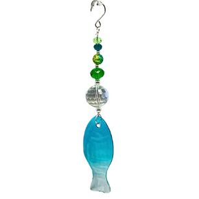 Turquoise Glass Fish Sun Catcher with Crystal Reflecting Bead, Color Sun Catcher for Window, Gift for Mom