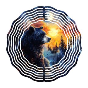 Black Bear Forest Wind Spinner, 8 inch, Aluminum, Nature Scene Design