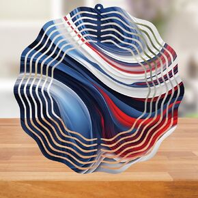 Patriotic Swirl Red White & Blue Wind Spinner Kinetic Outdoor Decor Metal 10 Inch
